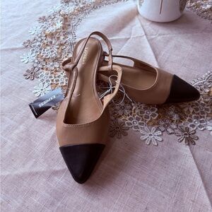 Express Two-Tone Pointed Slingback Flats - Brown and Black